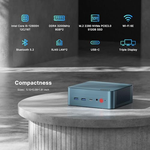 BOSGAME P2 Lite Mini PC Windows 11 Pro, 12. Gen Intel i5-12600H (12K/20T, bis zu 4,5GHz), 16GB DDR4 512GB PCIe SSD Mini-Computer mit HDMI + DP + TypeC Unterstützung Wi-Fi6E BT5.2, RJ45 Dual LAN – Bild 3