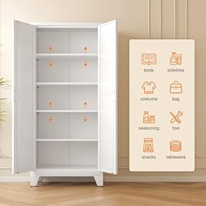   71-Tall-Metal-Storage-Cabinet-with-2-Doors-and-4-Adjustable-Shelves-5-Tier-Kitchen-Pantry-Storage-Cabinet-for-Kitchen-Living-Room-Dining-Room-and-Office-White