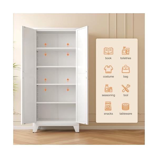   71-Tall-Metal-Storage-Cabinet-with-2-Doors-and-4-Adjustable-Shelves-5-Tier-Kitchen-Pantry-Storage-Cabinet-for-Kitchen-Living-Room-Dining-Room-and-Office-White