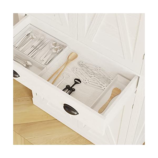 Ironck kitchen pantry storage cabinet 726 h x 24 w with barn doors drawer 4 adjustable shelves freestanding cupboard for dining room living room laundry white  urban country home decor