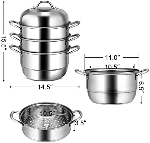 Stainless Steel 4-Tier Steam pot with Tempered Glass Lid and Handles