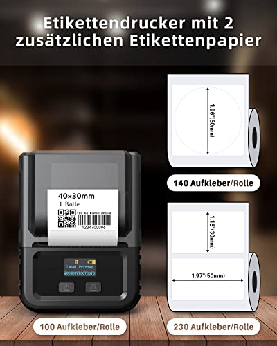Phomemo M120 Etikettendrucker mit 3 Rollen Etikettenpapier, Bluetooth Thermo Beschriftungsgerät,Tragbare Monochrom Etikettiergerät für kleine Unternehmen, Heimetiketten, for iOS & Android – Bild 3