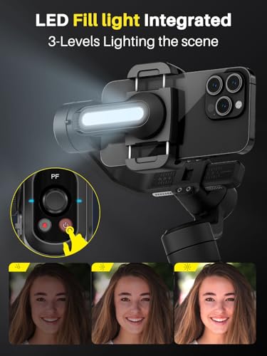 Professioneller Gimbal-Stabilisator für Smartphones, integrierte 18-cm-Verlängerung und leistungsstarkes Fülllicht, Gesichts Objektverfolgungsstabilisator, 3-Achsen-Gimbal für iPhone, AOCHUAN Smart S2 – Bild 5