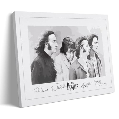 BBAUER Poster vintage signé The Beatles sur toile – Impression d’art moderne pour chambre à coucher – 30 x 45 cm - Les Beatles, Paul McCartney, John Lennon, RIngo Starr, George Harrison BBAUER Poster vintage signé The Beatles sur toile - Impression d'art moderne pour chambre à coucher - 30 x 45 cm