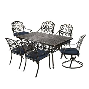   MEETWARM-7-Piece-Outdoor-Patio-Dining-Set-All-Weather-Cast-Aluminum-Patio-Conversation-Set-with-2-Swivel-Rocker-Chairs-4-Stationary-1-Rectangular-Table-6-Cushions-2-Umbrella-Hole-Navy-Blue