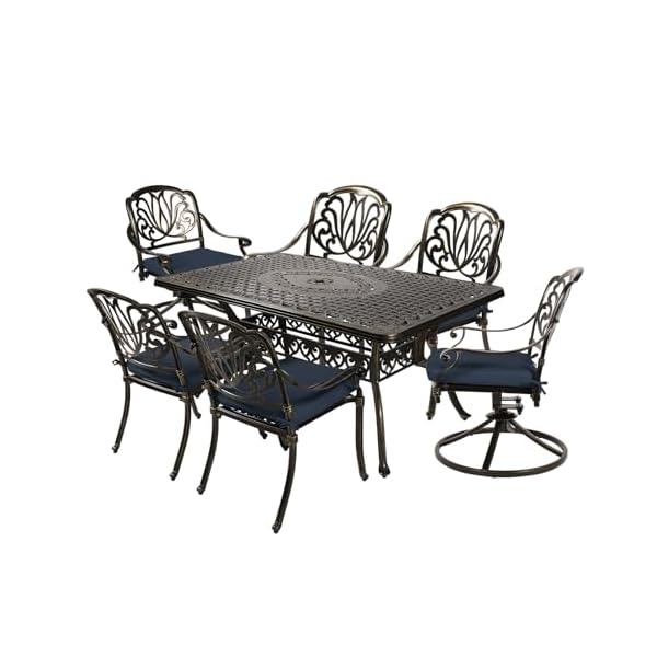   MEETWARM-7-Piece-Outdoor-Patio-Dining-Set-All-Weather-Cast-Aluminum-Patio-Conversation-Set-with-2-Swivel-Rocker-Chairs-4-Stationary-1-Rectangular-Table-6-Cushions-2-Umbrella-Hole-Navy-Blue