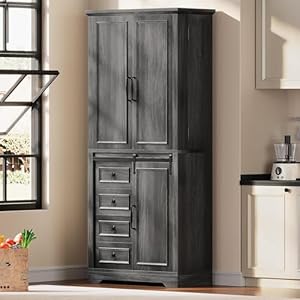 YITAHOME 71" Kitchen Pantry, Tall Farmhouse Storage Cabinet with Drawer, Organizer, Barn Doors and Adjustable Shelves for Kitchen, Dining Room, Living Room, Grey Rustic Oak YITAHOME 71 Kitchen Pantry Tall Farmhouse Storage Cabinet with Drawer Organizer Barn Doors and Adjustable Shelves for Kitchen Dining Room Living Room Grey Rustic Oak