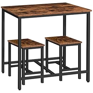 Hoobro 3 piece industrial dining table set kitchen table space saving dinette for kitchen dining room small space breakfast nook living room party rustic brown and black bf75cz01g1  urban country home decor