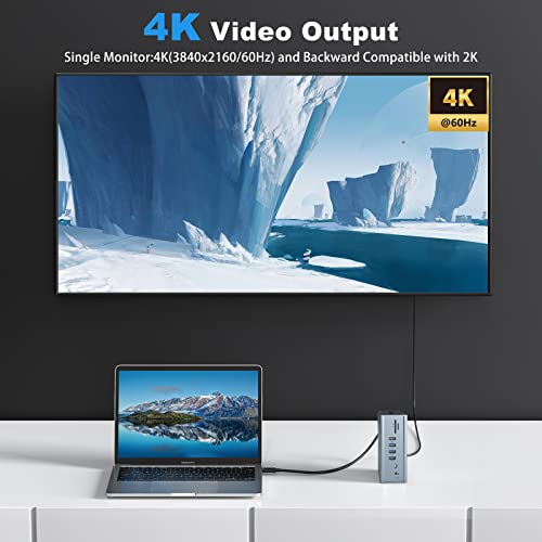 Qhou Dockingstation USB C, 16 in 1 Docking Station USB C, dreifach HDMI, Ethernet, 3,5 mm Audio, 2 USB A und USB C 10 Gbit/s, für Mac Pro/Air und Thunderbolt 3 Laptops – Bild 8