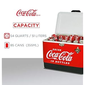   Coca-Cola-Ice-Chest-Beverage-Cooler-with-Bottle-Opener-51L-54-qt-85-Can-Capacity-Portable-Cooler-Red-and-Black-for-Camping-Beach-RV-BBQs-Tailgating-Fishing
