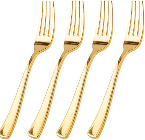 100-Piece BPA-Free Gold Plastic Forks for Parties Events