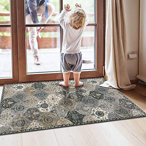 Lahome Moroccan Trellis Area Rug 2x4 Non-Slip Grey