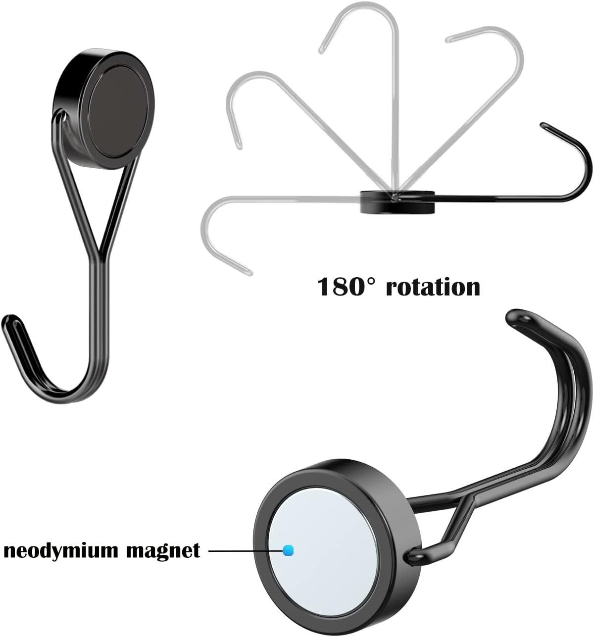 18Lbs 180 Magnetic Hooks - Heavy Duty Black