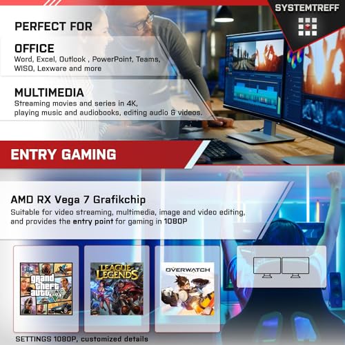 SYSTEMTREFF Basic Gaming PC AMD Ryzen 5 5600G 6x4.4GHz | AMD RX Vega 7 4K HDMI DX12 | 512GB M.2 NVMe | 16GB DDR4 RAM | WLAN Desktop Computer Rechner für Gamer, Zocker, Windows 11 Pro – Bild 6