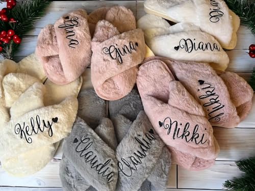 Personalized Fluffy Slippers - Easter Gifts for Women - Bridal Party Gifts - Mothers Day Gift Box Ideas for Mom, Girlfriend - Bridesmaid Slippers Gifts - Wedding Party Presents - Image 3