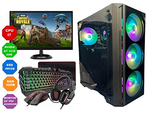 Gaming-PC, Desktop-PC, komplett GT1030, Tastatur – Maus – Kopfhörer – Windows 11 Pro – WiFi USB – HDMI (CPU: I7 – RAM 32 GB -SSD 480 GB, Monitor 24 Zoll) – Bild 3