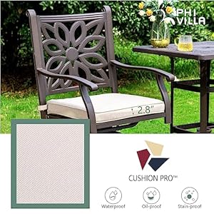   PHI-VILLA-Cast-Aluminum-High-Bar-Dining-Set-for-6-Person-7-Piece-Outdoor-Patio-Set-with-54-Dia-Cast-Top-Aluminum-Table21-Umbrella-Hole-and-6-Outdoor-Swivel-Bar-Stool-Chairs-with-Seat-Cushions