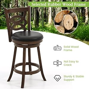 ERGOMASTER Swivel Bar Stools Set of 1 Brown Counter Height Barstool 29 Inch Seat Bar Chair