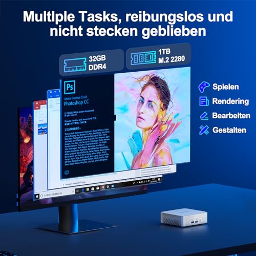 GEEKOM XT12 Pro Mini PC, Intel i9-12900H (14 Kerne, 20 Threads, 24 MB Cache, 5,0 GHz) NUC Desktop PC, Wi-Fi 6E Mini Computer, 32 GB DDR4 Windows 11 Pro 1TB Mini NUC Computer, 2*USB4 | 8K UHD – Bild 5