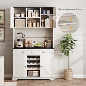 71" Kitchen Pantry Cabinet with 2 Drawers & 3 Wine Racks, Farmhouse Storage Cabinet with Adjustable Shelves, Kitchen Hutch Cabinet with Microwave Stand for Dining Room, Living Room, Off White 71 Kitchen Pantry Cabinet with 2 Drawers 3 Wine Racks Farmhouse Storage Cabinet with Adjustable Shelves Kitchen Hutch Cabinet with Microwave Stand for Dining Room Living Room Off White