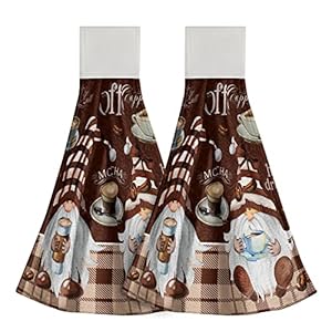 Coffee Gnomes Hanging Kitchen Towels Funny Gnome Brown Tie Hand Towel Tea Coffee Bar Decor Set of 2 Soft Absorbent Decorative Dishclothes for Home Farmhouse Office