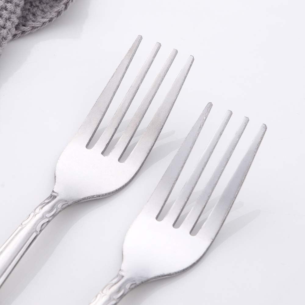 BUYUSE Rose Pattern Dinner Forks 12 Pieces 73-Inch Stainless Steel