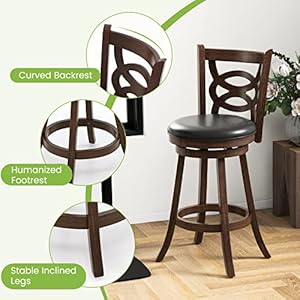 ERGOMASTER Swivel Bar Stools Set of 1 Brown Counter Height Barstool 29 Inch Seat Bar Chair