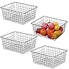 Kitchen Wire Baskets Farmhouse Decor Metal Food Storage OrganizerHousehold Refrigerator Bin with Built in Handles for CabinetsPantryBathroomBlack