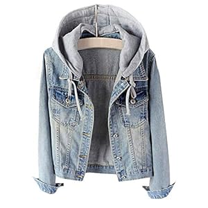 LifeShe Women’s Casual Detachable Hoodie Denim Jacket