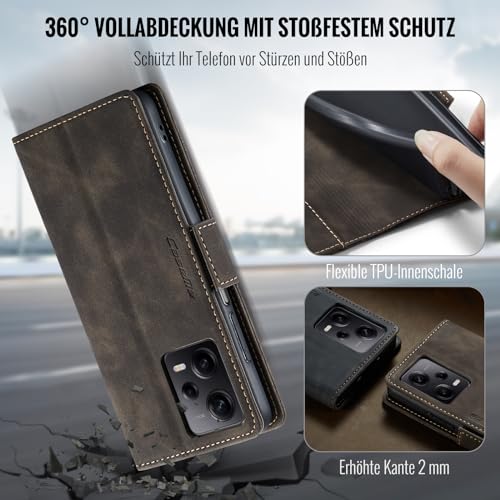 XYGLOW Premium PU Lederhülle Klapphülle für Xiaomi Redmi Note 12 Pro 5G/Xiaomi Poco X5 Pro 5G, Coffee, RFID Schutz, Kartenfach, Standfunktion, Flip Case – Bild 6