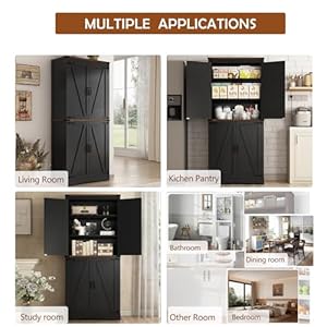   71-Tall-Kitchen-PantryFarmhouse-Storage-Cabinet-with-Adjustable-ShelvesLoad-Bearing-Steel-PipeFarmhouse-Pantry-Cabinet-with-4-Barn-Doorsfor-KitchenDining-RoomLiving-RoomBlack