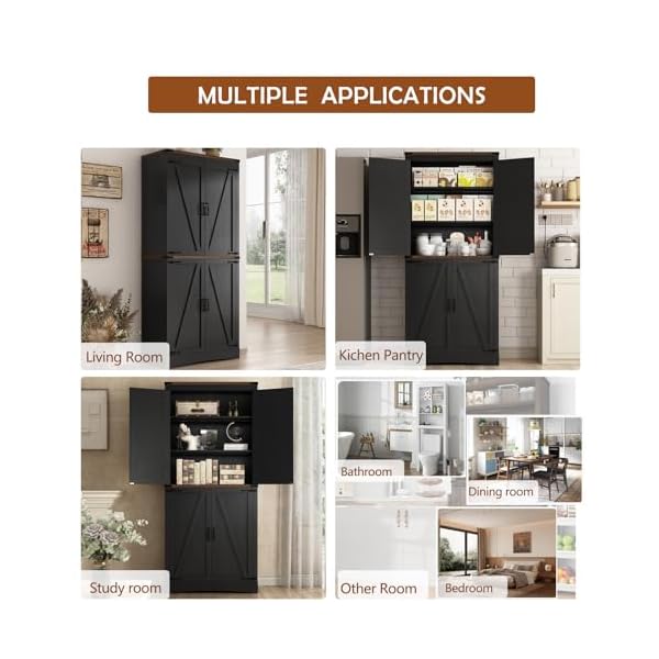   71-Tall-Kitchen-PantryFarmhouse-Storage-Cabinet-with-Adjustable-ShelvesLoad-Bearing-Steel-PipeFarmhouse-Pantry-Cabinet-with-4-Barn-Doorsfor-KitchenDining-RoomLiving-RoomBlack