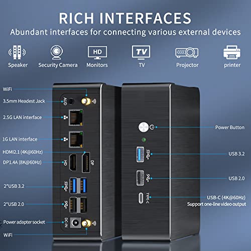 Thdeukoty Mini Computer i9-12900H, Desktop PC Windows 11 Pro, 64G RAM 1T Pcie 4.0 SSD, Dual LAN WiFi 6E Bluetooth 5.3 für Home Business, DP/HDMI/Typ-C-Dreifachdisplay, VESA – Bild 7