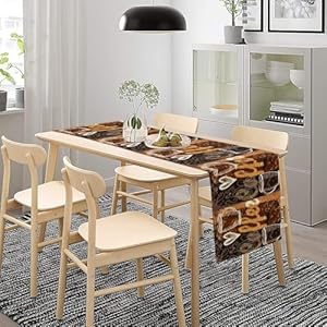 Coffee Theme Table RunnerCoffee Theme Latte Tea Cup Country Rustic Farmhouse Kitchen Dining Table Decoration for Home Party Decor 13 x36