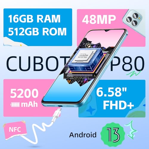CUBOT P80 – 6,5-Zoll-FHD+-Smartphone, 8 GB und 512 GB, 48-MP-Dreifachkamera, 5200-mAh-Akku, Android 13, OctaCore-Prozessor, Pinke Farbe – Bild 3
