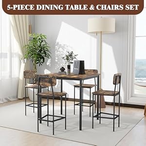 Kitchen Table and Chairs of 4, Dining Table Set for 4 with Space-Saving Design, Industrial Dining Room Table Set for Family Dinner, Party, Rustic Brown Kitchen Table and Chairs of 4 Dining Table Set for 4 with Space Saving Design Industrial Dining Room Table Set for Family Dinner Party Rustic Brown