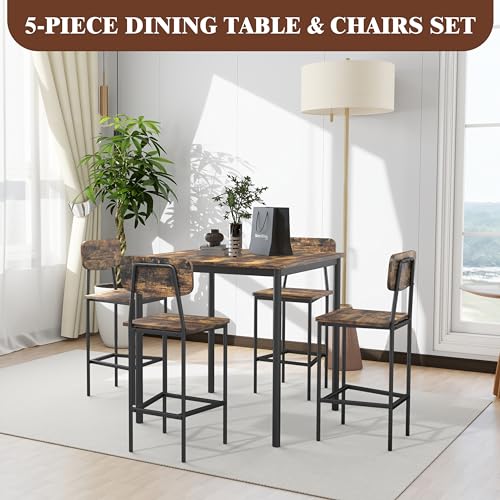 Kitchen-Table-and-Chairs-of-4-Dining-Table-Set-for-4-with-Space-Saving-Design-Industrial-Dining-Room-Table-Set-for-Family-Dinner-Party-Rustic-Brown Kitchen Table and Chairs of 4 Dining Table Set for 4 with Space Saving Design Industrial Dining Room Table Set for Family Dinner Party Rustic Brown