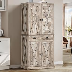   YITAHOME-72-Tall-Kitchen-Pantry-Farmhouse-Kitchen-Storage-Cabinets-with-Barn-Doors-Drawer-and-Adjustable-Shelves-Wood-Cupboard-for-Kitchen-Dining-Room-Bathroom-Light-Rustic-Oak