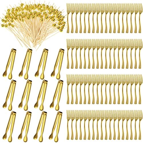 Therwen Gold Cocktail Picks and Appetizer Forks Set 184 Pcs