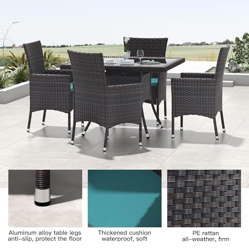 Kullavik-10-Piece-Outdoor-Dining-Set-Patio-Rattan-Furniture-SetPatio-Dining-Table-and-Chairs-Set-with-8-Chairs-and-CushionsSquare-Glass-Tabletop-with-Umbrella-Hole-for-PatioBackyardGardenBlue Kullavik 10 Piece Outdoor Dining Set Patio Rattan Furniture SetPatio Dining Table and Chairs Set with 8 Chairs and CushionsSquare Glass Tabletop with Umbrella Hole for PatioBackyardGardenBlue