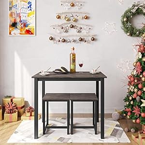   Yaheetech-3-Piece-Dining-Table-Set-Kitchen-Table-Chair-Sets-for-2-Compact-Table-w-2-Stools-Space-Saving-Design-for-Dining-Room-Living-Room-Apartment-Pub-Drift-Brown