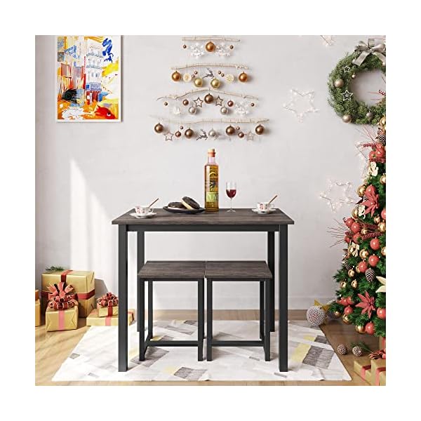   Yaheetech-3-Piece-Dining-Table-Set-Kitchen-Table-Chair-Sets-for-2-Compact-Table-w-2-Stools-Space-Saving-Design-for-Dining-Room-Living-Room-Apartment-Pub-Drift-Brown
