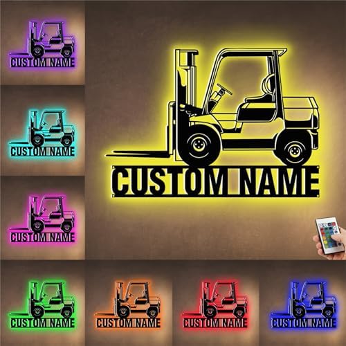 Custom Forklift Metal Wall Art LED Light Sign