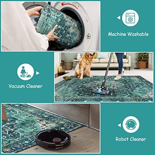 Moynesa Ultra-Thin Washable Area Rug - 2x3 Teal Entryway Mat 1