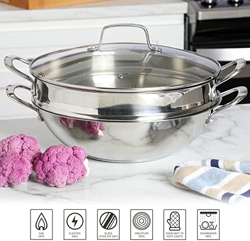 Martha Stewart 12-inch Stainless Steel Pan with Steam Durable and Shiny