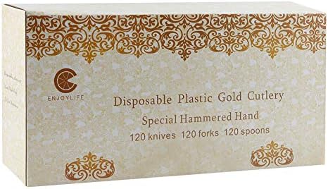 Sequential 360pc Plastic Gold Silverware Set for Birthday Parties Weddings More