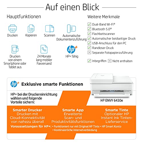 HP ENVY 6430e, Multifunktionsdrucker, 3 Monate gratis drucken mit HP Instant Ink inklusive, Drucken, Kopieren, Scannen, Mobiler Faxversand, Wi-Fi, Automatischer Dokumenteneinzug – Bild 3