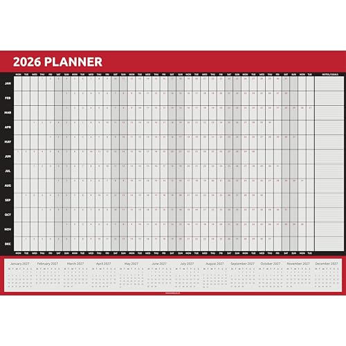 2026 Wall Planner Calendar A1 Size (84cm x 59cm) Full Year to view Calendar Home Office Work Runs Full Year (Red)