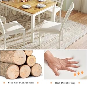 7-Piece Farmhouse Solid Wood Dining Table Set with 6 Chairs, 60" Rectangular Dining Table & Chair Set for 6 People, Dining Table with Wood Legs, Table Set for Dining room, Kitchen, Rustic Cream 7 Piece Farmhouse Solid Wood Dining Table Set with 6 Chairs 60 Rectangular Dining Table Chair Set for 6 People Dining Table with Wood Legs Table Set for Dining room Kitchen Rustic Cream