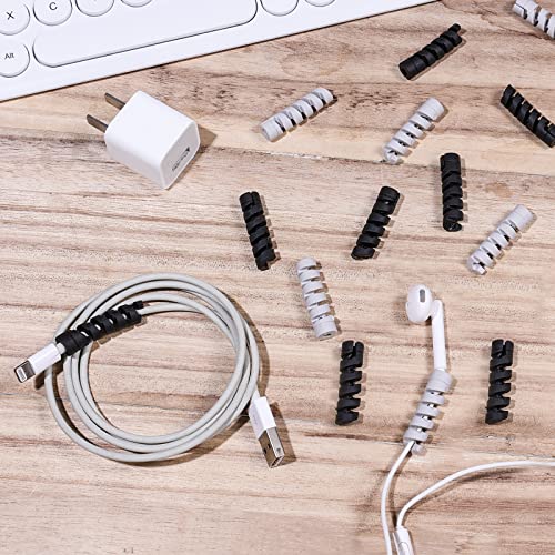 SAVITA 24 Stück Ladekabelschutz, Silikon, flexibel, Schutz, Ladegerät, Kabelschutz, Spiralkabel, für Handys, Computer, Laptops, Datenkabel (Schwarz, Grau) – Bild 5